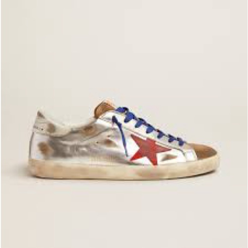 Golden Goose Silver and Red Distressed Sneakers Size 43 - Picture 4 of 11